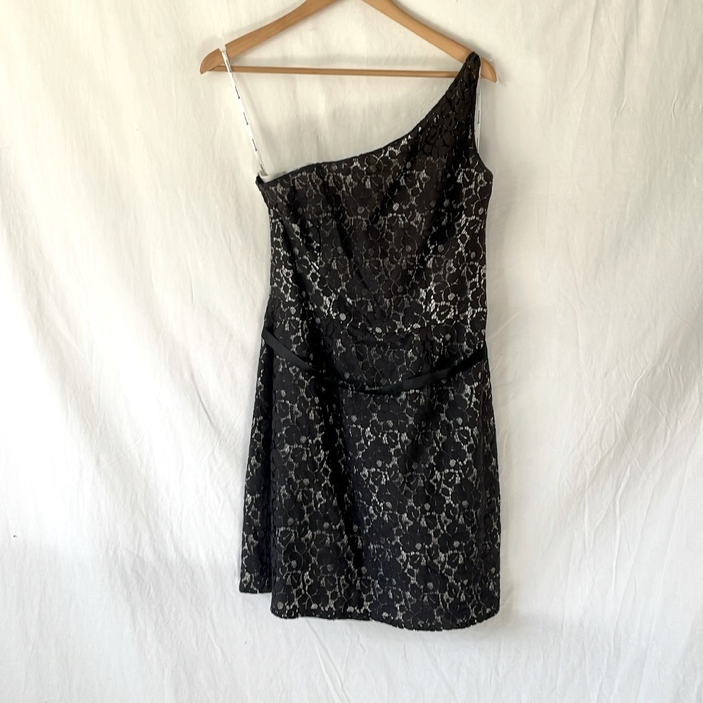 Jasmine Bridal sz 10 black lace one shoulder knee length formal dress